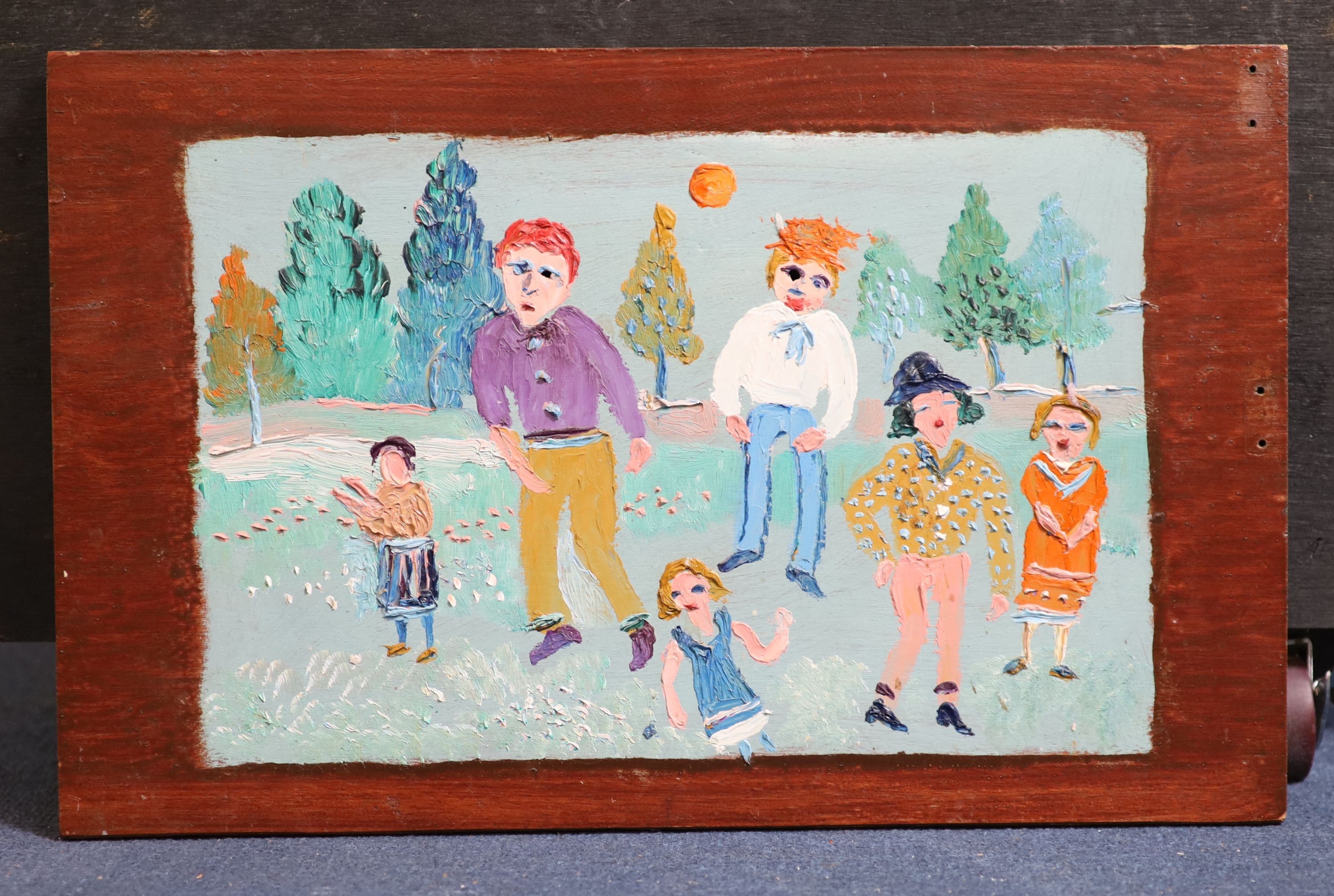 Fred Yates (1922-2008), Young family, Oil on wooden panel, 22 x 33.5cm.